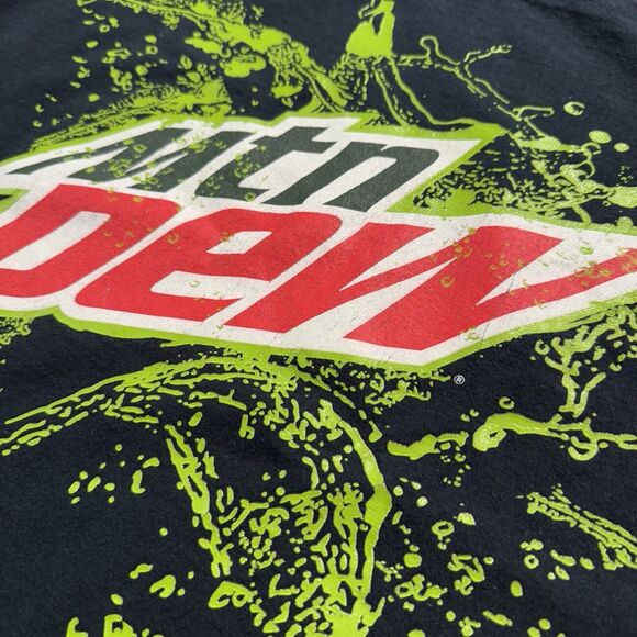 Vintage Y2K Mountain Dew T Shirt Size L Black Mtn  Dew Splash - Picture 4 of 6